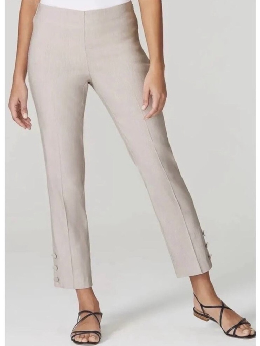 J Jill Medium linen blend elastic back light gray cropped pants